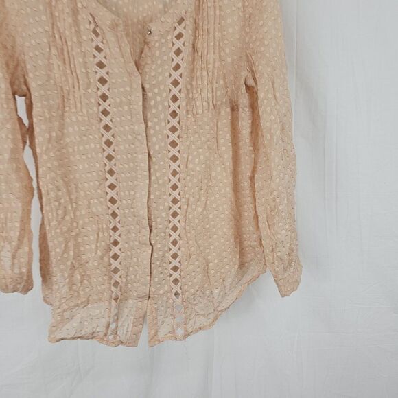 Meadow Rue Anthropologie Adoria Swiss Dot Lattice Detail Silk Blend Top Size Med - Picture 2 of 6